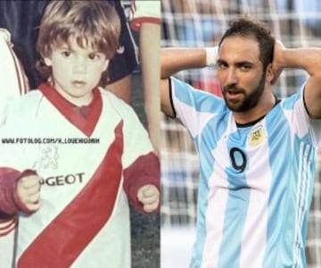 Antes de hablar, Gonzalo Higuaín ya era hincha de River Plate. En la foto se ve con más pelo del que tiene ahora. 