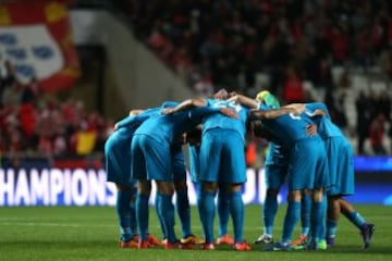 Zenit players gather ahead of a Champions League Round of 16 first leg soccer match between Benfica and Zenit at Benfica's Luz stadium in Lisbon, Portugal, Tuesday, Feb. 16, 2016.