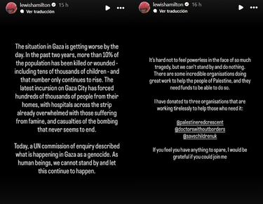 Hamilton pide ayuda para Gaza: “No podemos quedarnos de brazos cruzados”
