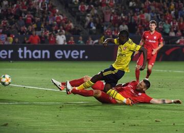 Arsenal forward Eddie Nketiah in action against Bayern Munich.