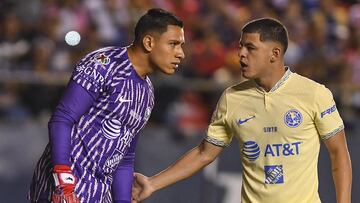 Luis Malagon and Richard Sanchez of America during the game Atletico San Luis vs America, corresponding to first leg match of Quarterfinals of the Torneo Clausura 2023 of the Liga BBVA MX, at Alfonso Lastras Stadium, on May 10, 2023.
<br><br>
Luis Malagon y Richard Sanchez de America durante el partido Atletico San Luis vs America, Correspondiente al partido de Ida de Cuartos de Final del Torneo Clausura 2023 de la Liga BBVA MX,en el Estadio Alfonso Lastras, el 10 de Mayo de 2023.