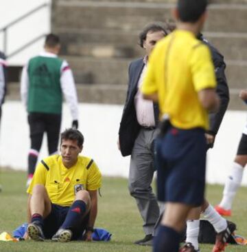 En el minuto 59 del partido Tudelano - Castilla se lesionó el asistente Joaquín García Hernández en el gemelo derecho. Se ha rotó, hay que buscar un árbitro., le comunicó el colegiado Sánchez Aparicio al delegado del Tudelano, Andrés Osta. 