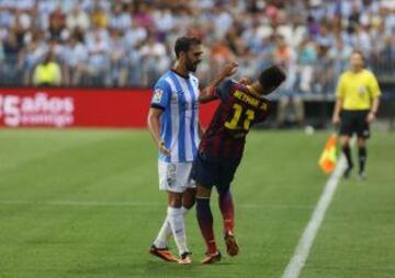 Liga Bbva. Málaga - Barcelona. Discusión entre Jesús Gámez y Neymar.