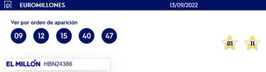 Euromillones: comprobar los resultados del sorteo de ayer, martes 13 de septiembre