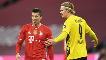 Robert Lewandowski, jugador del Bayern de M&uacute;nich, y Erling Haaland, jugador del Borussia Dortmund, durante un partido.