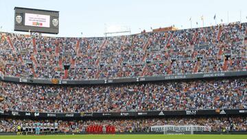 21/10/17 PARTIDO PRIMERA DIVISION
VALENCIA - SEVILLA
MINUTO SILENCIO INCENDIOS VICTIMAS GALCICIA
ESTADIO MESTALLA AFICIONADOS SEGUIDORES PANORAMICA VISTA GENERAL