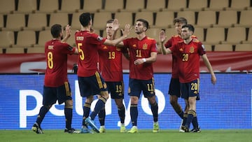 Sevilla 31/03/21. Estadio de La Cartuja, Espa&ntilde;a-Kosovo. De izquierda a derecha.  gol de ferran
 
 Foto.ALEJANDRO RUESGA
 