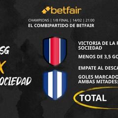 PSG vs. Real Sociedad: Combipartido de Betfair a cuota 16.0