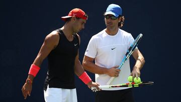 Moyá junto a Nadal durante un entrenamiento del US Open.