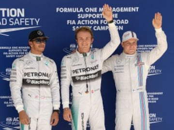 Nico Rosberg, Lewis Hamilton y Valtteri Bottas.