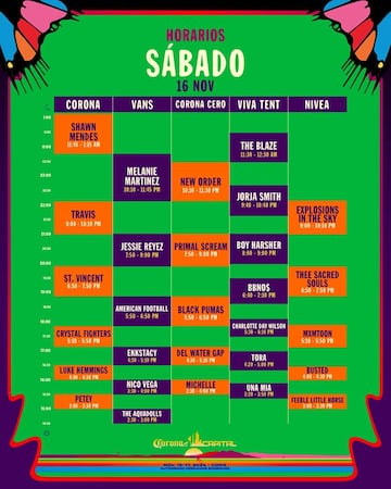 Horarios del sábado 16 de noviembre Corona Capital 2024