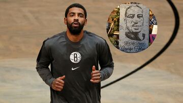 Imagen de Kyrie Irving junto a un dibujo de George Floyd.