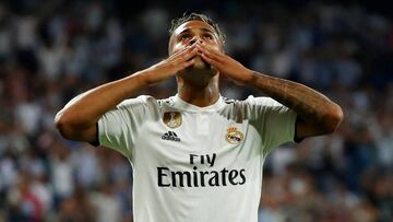 Mariano festeja el tanto que ha marcado ante la Roma en Champions.