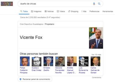 Google pone a Vicente Fox como dueño de Chivas