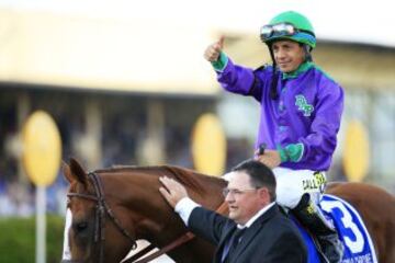 El mexicano se convirtió en el jinete de más edad y el primer hispanoamericano en ganar la Triple Corona del hipismo estadounidense. Guió a American Pharoah al triunfo en el Kentucky Derby, Preakness Stakes y Belmont Stakes, la primera vez que un caballo logra la hazaña en 37 años.