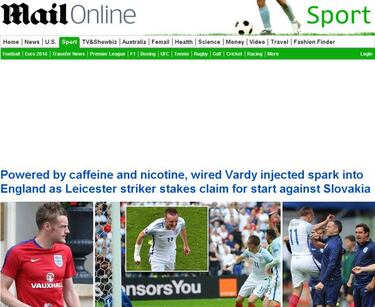 En Inglaterra ensalzan el poder de la cafe¨ªna y nicotina en Vardy
