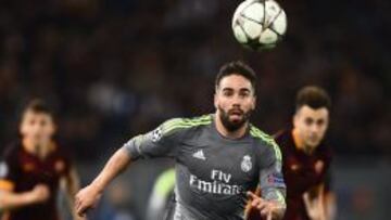 El lateral derecho del Real Madrid, Dani Carvajal, durante un partido de Champions League contra el Roma.