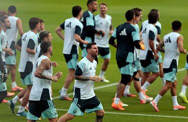 Leo Messi durante el entrenamiento de Argentina. 