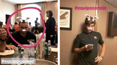 El #equipoconejo de Piqué en la concentración del Bar?a
