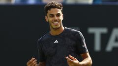 Tennis - Eastbourne International - Devonshire Park Lawn Tennis Club, Eastbourne, Britain - July 1, 2023 Argentina's Francisco Cerundolo celebrates after winning his final match against Tommy Paul of the U.S. Action Images via Reuters/Paul Childs