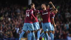 El West Ham celebra uno de sus goles frente al Everton.