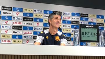 Imanol Alguacil en la sala de prensa de Zubieta