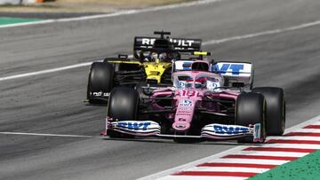 Stroll y Ricciardo luchan durante la carrera del GP de Espa&ntilde;a.