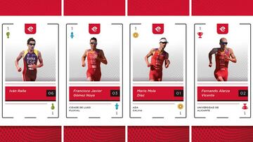 Iván Raña, Javier Gómez Noya, Mario Mola y Fernando Alarza protagonizan la promoción de la FETRI antes de la cita de Pontevedra como los ases de una baraja de cartas.