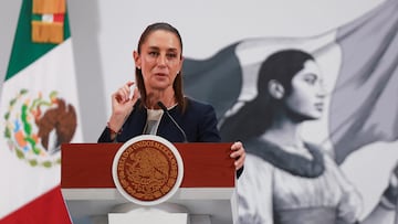 Mexico's President Claudia Sheinbaum speaks during a press conference, as U.S. President Donald Trump threatened on Saturday to impose a 30% tariff on imports from Mexico and the European Union starting on August 1, in Mexico City, Mexico July 14, 2025. REUTERS/Raquel Cunha