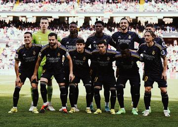Once inicial del Real Madrid: Lunin; Lucas Vázquez, Tchouameni, Nacho, Fran García; Valverde, Camavinga, Modric; Brahim; Vinicius y Joselu.