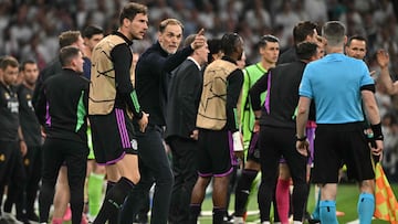 Thomas Tuchel increpa al linier en la vuelta de la semifinal ante el Real Madrid.