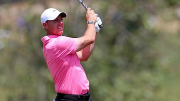 Jun 16, 2023; Los Angeles, California, USA; Rory McIlroy tees off on the ninth hole during the second round of the U.S. Open golf tournament. Mandatory Credit: Kiyoshi Mio-USA TODAY Sports