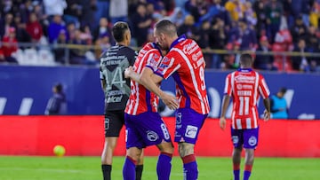  Javier Guemez celebrates his goal 3-2 of San Luis during the 7th round match between Atletico de San Luis and Tijuana as part of the Torneo Clausura 2024 Liga BBVA MX at Alfonso Lastras Stadium on February 17, 2024 in San Luis Potosi, San Luis Potosi, Mexico.