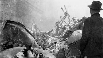 Restos del avión del Torino que se estrelló contra la basílica de Superga el 4 de mayo de 1949.