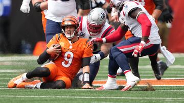 CINCINNATI, OHIO - SEPTEMBER 08: Joe Burrow #9 of the Cincinnati Bengals slides with the ball in the second quarter of the game against the New England Patriots at Paycor Stadium on September 08, 2024 in Cincinnati, Ohio. Dylan Buell/Getty Images/AFP (Photo by Dylan Buell / GETTY IMAGES NORTH AMERICA / Getty Images via AFP)