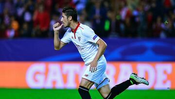 Escudero celebra el segundo gol del Sevilla. 