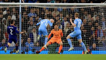 Soccer Football - Champions League - Semi Final - First Leg - Manchester City v Real Madrid - Etihad Stadium, Manchester, Britain - April 26, 2022 Manchester City's Phil Foden scores their third goal Action Images via Reuters/Lee Smith