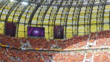 Panor&aacute;mica del estadio polaco en el que jugaron Espa&ntilde;a e Italia. 