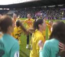 La celebración del Barça tras el baile de goles en El Helmántico