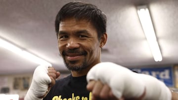 LOS ANGELES, CALIFORNIA - AUGUST 04: Manny Pacquiao poses for a portrait prior to his training session ahead of his fight against Errol Spence Jr. on August 21 at T-Mobile Arena in Las Vegas at Wild Card Boxing Club on August 04, 2021 in Los Angeles, Cali