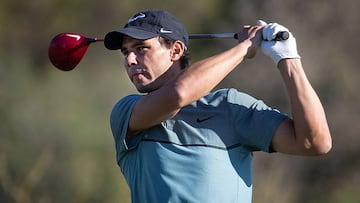 Spanish tennis champion Rafael Nadal takes part in the Balearic Golf Championship in Llucmajor on the Spanish island of Mallorca on October 24, 2020. (Photo by JAIME REINA / AFP)