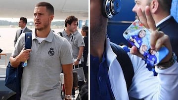 Eden Hazard, del Real Madrid, conserva una funda del móvil con la foto de sus hijos vestidos con la ropa del Chelsea.