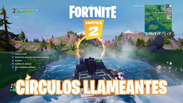 Fortnite Cap&iacute;tulo 2 - Temporada 1 | Desaf&iacute;o de Trato en el Astillero: salta a trav&eacute;s de diferentes c&iacute;rculos llameantes con una lancha motora
 