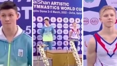 La tensa escena en el podio entre el ruso con la Z de los tanques y el ucraniano que fue oro