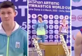 La tensa escena en el podio entre el ruso con la Z de los tanques y el ucraniano que fue oro