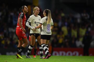 Katty Martinez celebra su gol 2-0 de America durante el partido America vs Atlas, Correspondiente a la Jornada 09 del Torneo Clausura 2023 de la Liga BBVA MX Femenil, en el Estadio Azteca, el 13 de Marzo de 2023