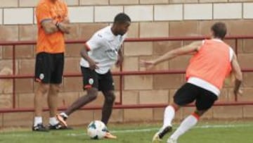 Pab&oacute;n durante el entrenamiento de esta ma&ntilde;ana.