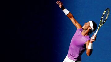 Aug 31, 2019; Flushing, NY, USA; Rafael Nadal of Spain serves against Hyeon Chung of Korea (not pictured) in the third round on day six of the 2019 U.S. Open tennis tournament at USTA Billie Jean King National Tennis Center. Mandatory Credit: Geoff Burke-USA TODAY Sports TPX IMAGES OF THE DAY