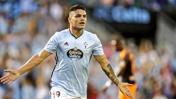 Toro Fern&aacute;ndez celebra su &uacute;nico gol con la camiseta del Celta.