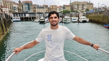 Gonçalo Guedes, en el Catamarán Ciudad de San Sebastián el día de su presentación como nuevo jugador de la Real Sociedad.
